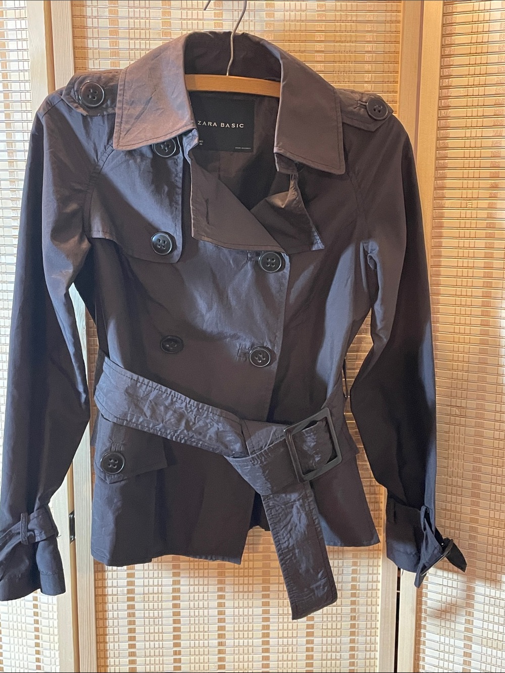 Zara Black Double-Breasted Trench Jacket with Belt